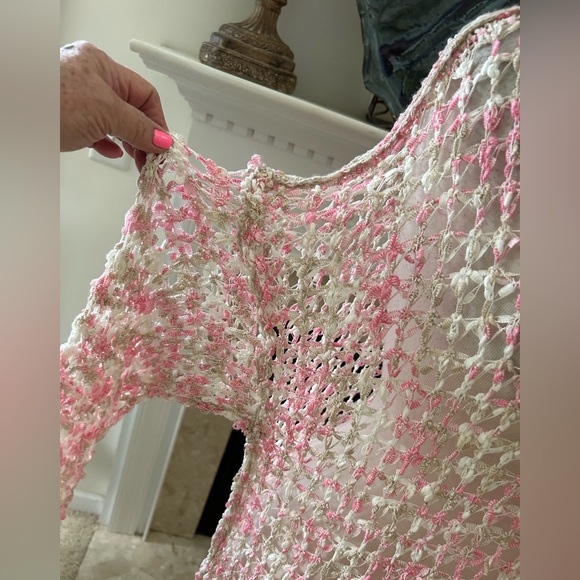 POL Pink and Cream Crochet Oversized Sweater - Picture 6 of 11